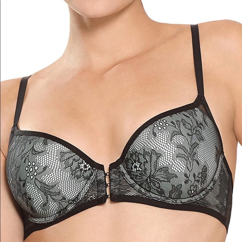 Natori Women’s Momento Front Close Contour Bra black and light pink 32B